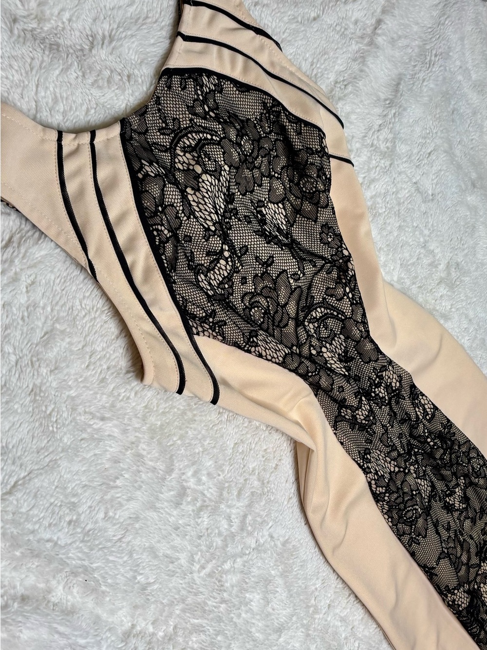 Windsor Cream Midi Dress with Black Lace Panel